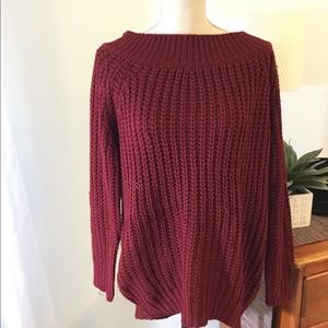 Fashion Nova-Cozy Cable/Distressed Back Sweater. L